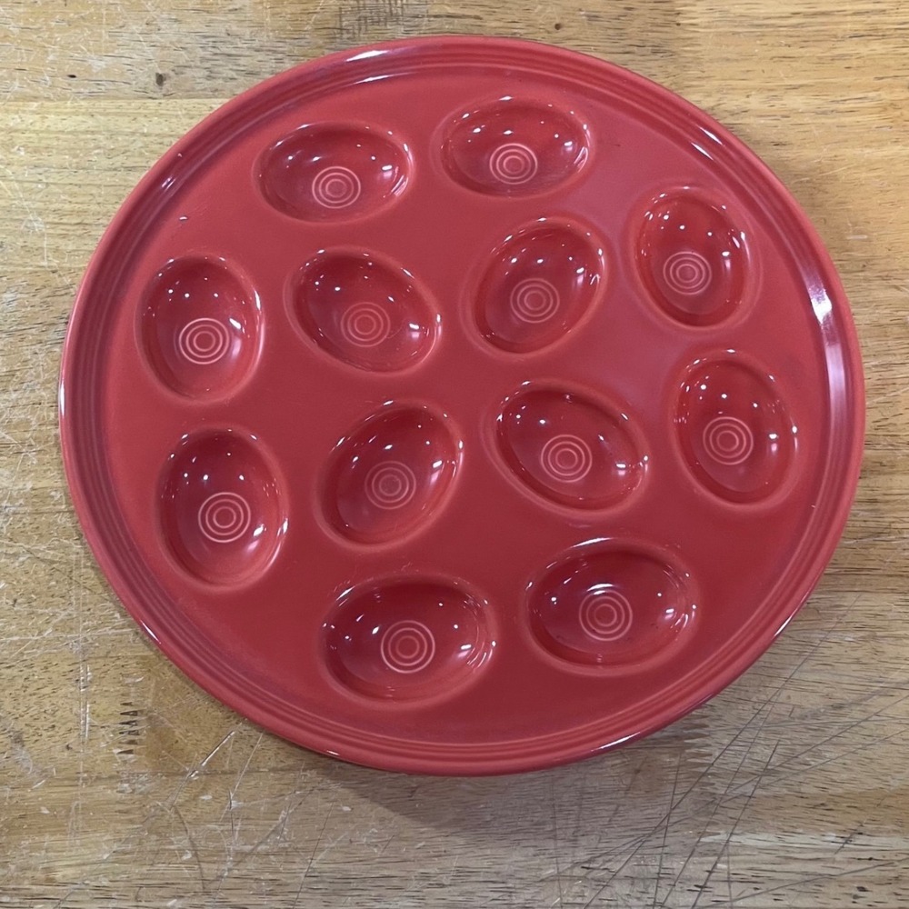 Fiesta Deviled Egg Plate Unisex 13" Paprika Good Vtg Ceramic 12 Slot Server